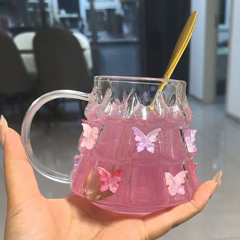 Elegant Fairy Cup Borosilicate Glass Mug with Handle Transparent Coffee Cup Heat-Resistant Drinkware for Home Office Milk Tea