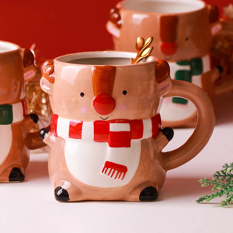 Christmas Ceramic Mug Cute Cartoon Animal Embossment Novelty Design Eco-friendly Water Cup For Tea Coffee Festive Gift