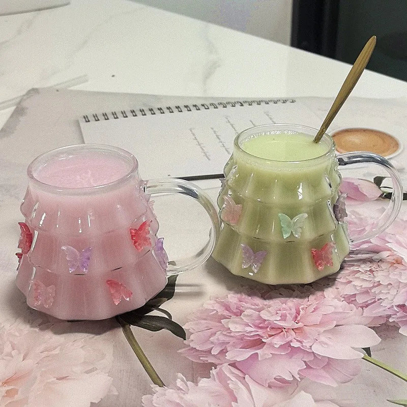 Elegant Fairy Cup Borosilicate Glass Mug with Handle Transparent Coffee Cup Heat-Resistant Drinkware for Home Office Milk Tea