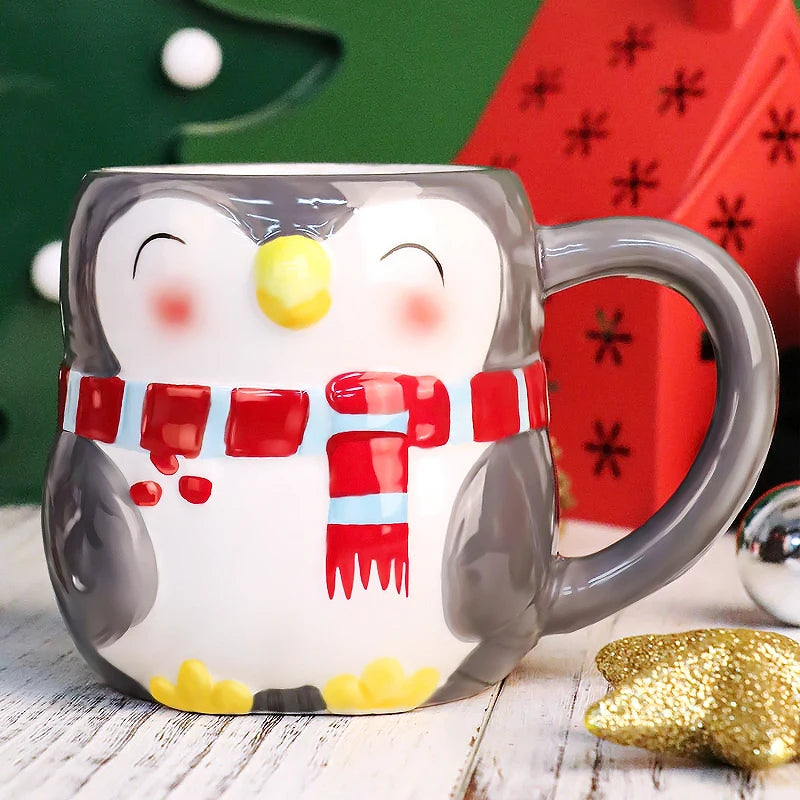 Christmas Ceramic Mug Cute Cartoon Animal Embossment Novelty Design Eco-friendly Water Cup For Tea Coffee Festive Gift