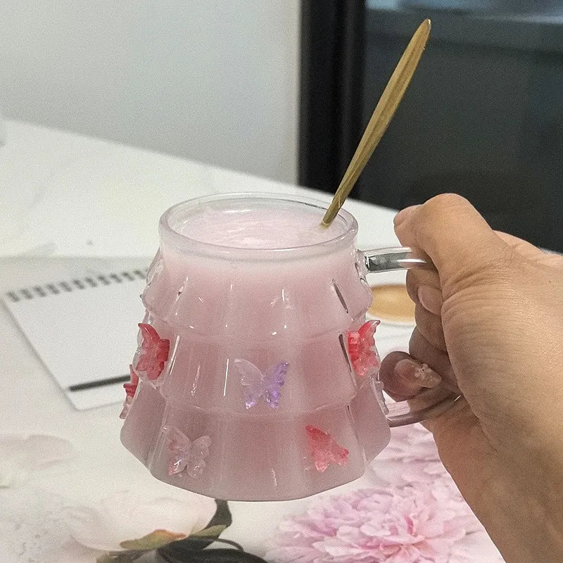Elegant Fairy Cup Borosilicate Glass Mug with Handle Transparent Coffee Cup Heat-Resistant Drinkware for Home Office Milk Tea