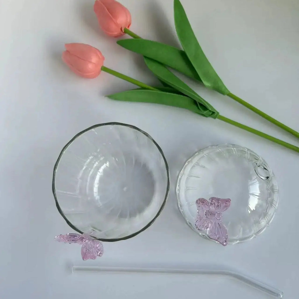 Chic 400ML Butterfly-Inspired Glass Cup Girlish Coffee Mug With Lid and Glass Straw BPA-Free Drinkware for Juice Milk Coffee