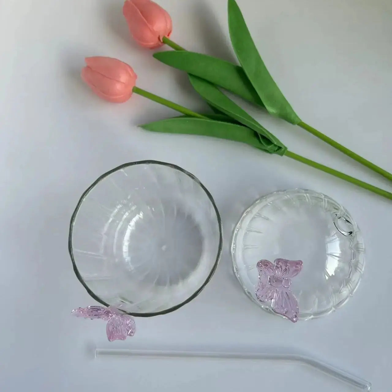 Chic 400ML Butterfly-Inspired Glass Cup Girlish Coffee Mug With Lid and Glass Straw BPA-Free Drinkware for Juice Milk Coffee